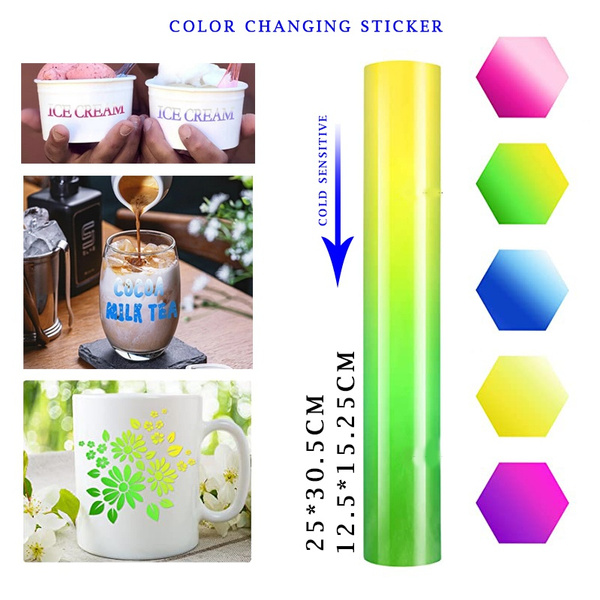 Color Changing Vinyl Cold Color Changing Vinyl Transfer Film Color Changes  with Temperature Self-Adhesive Vinyl Sheets for Cup Water Decals Bottle DIY